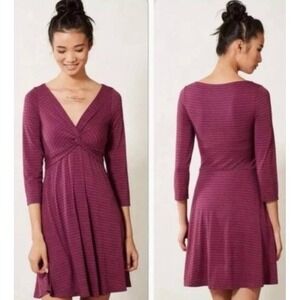 Lilka Striped Knit Dress Women Medium Pink Balletcore Twist Front Classic Casual